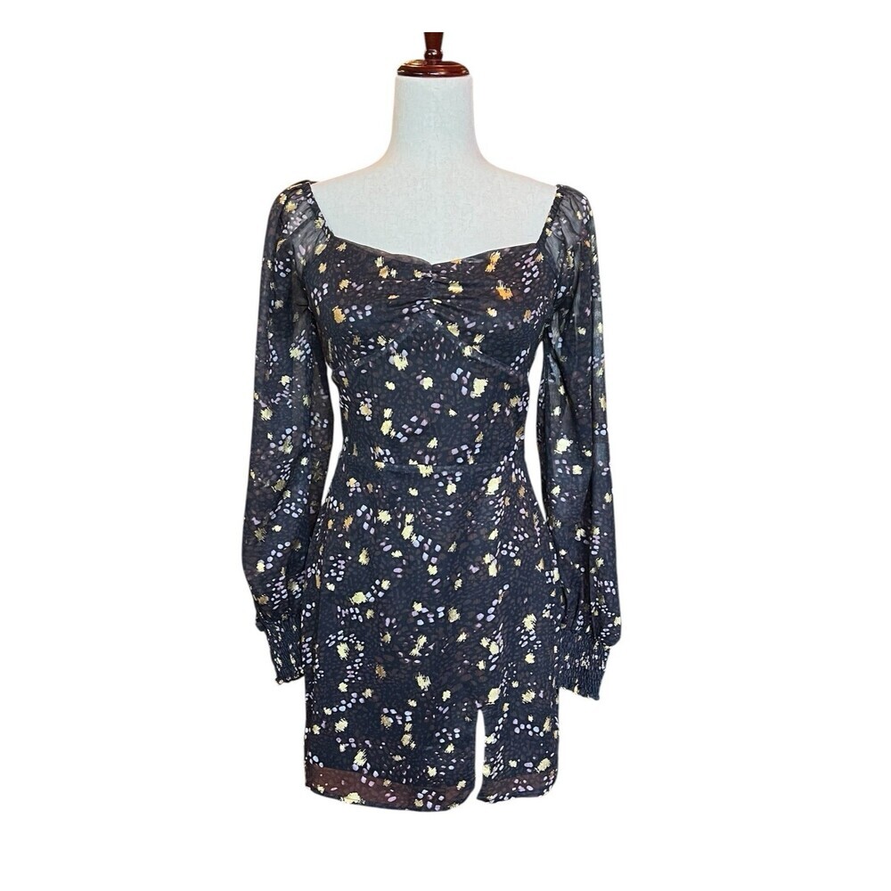 Sage The Label Floral Mini Dress Size S Sweetheart Neck Smocked Back Sheer